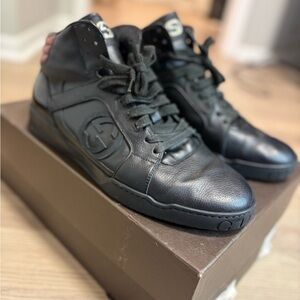 Gucci Black Leather High-Top Sneakers